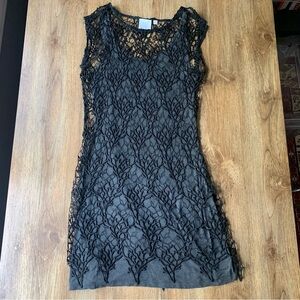Anthropologie HD in Paris Dress 00 XS Reef Lace Black Grey Jersey